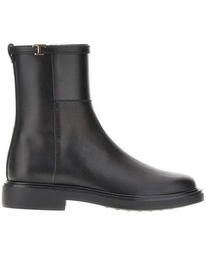Tod's Leather Ankle Boots With T Timeless Detail - Black