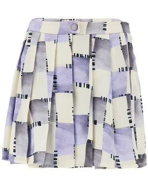 Emporio Armani Check Print Satin Skorts - Blue