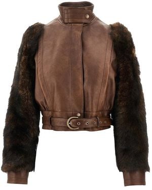 Chloé Leather Jacket With Shearling Sleeves - Brown