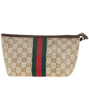 Gucci Gg Fabric Small Pouch With Web Ribbon - Natural