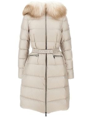 Moncler 'Boedic' Long Down Jacket With Shearling Trim - Natural