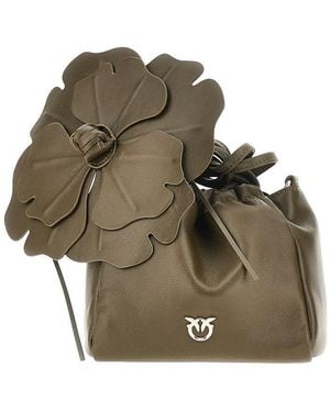 Pinko Nappa Leather Bucket Bag With Flower - Green