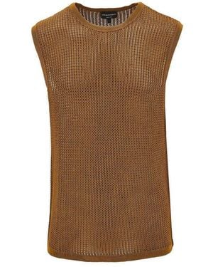 Emporio Armani Openworked Knitted Vest - Brown