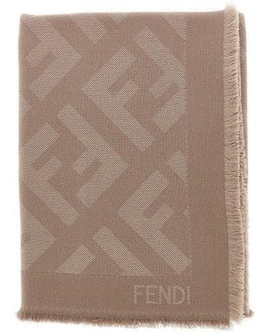 Fendi Ff Jacquard Wool And Cashmere Shawl - Brown