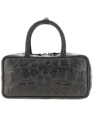 AUTENTICA 504 Croco-Embossed Leather Mini Bowling Bag - Black