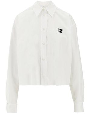 Miu Miu Poplin Shirt With Logo Embroidery - White