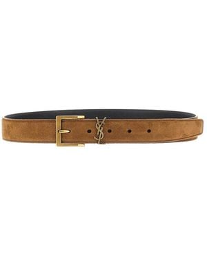 Saint Laurent Leather Belt With Cassandre Logo - Brown
