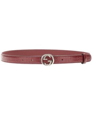 Gucci Debossed Gg Motif Leather Belt - Pink