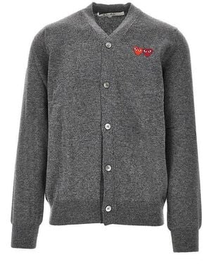 COMME DES GARÇONS PLAY Hearts Patches Wool Cardigan - Grey