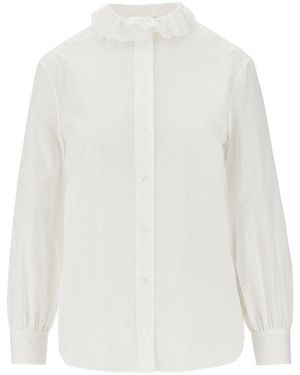 Saint Laurent Poplin Shirt With Lace Collar - White