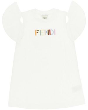 Fendi Embroidery French Terry Mini Dress Kids 12 - White