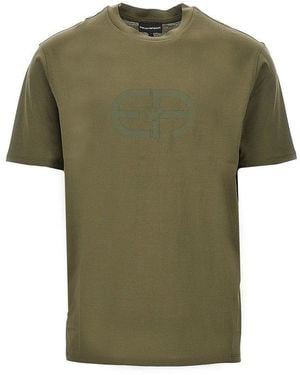 Emporio Armani Lyocell-Blend Jersey T-Shirt With Logo Print - Green