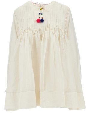 Péro Pleated Cotton And Silk Blouse - White