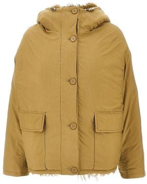 Yves Salomon Nylon And Shearling Short Parka Coat - Natural