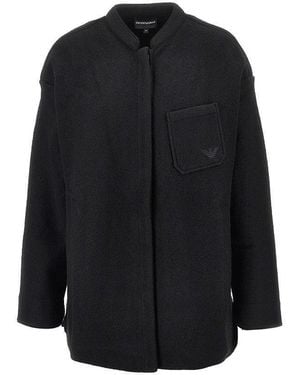 Emporio Armani Boiled Wool Oversized Overshirt - Black