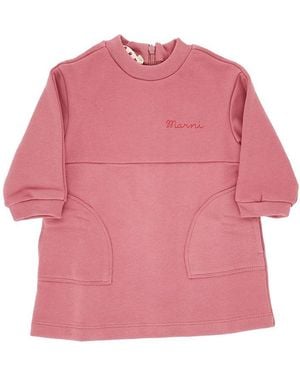 Marni Cotton Mini Dress With Logo Print Kids - Pink