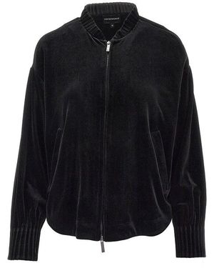 Emporio Armani Chenille Full-Zip Blouson Jacket - Black