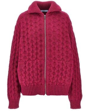 Prada Full-Zip Wool Cardigan - Red
