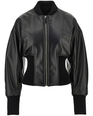 Alaïa Leather Cinched Bomber Jacket - Black