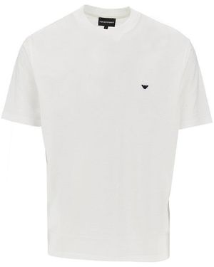 Emporio Armani Lyocell And Cotton Blend T-Shirt With Logo - White