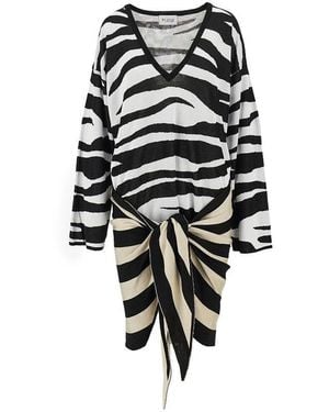 The Attico Zebra Striped Knitted Mini Dress - Black