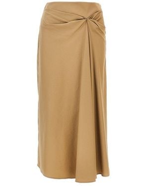Max Mara Stretch Poplin Draped Midi Skirt - Natural