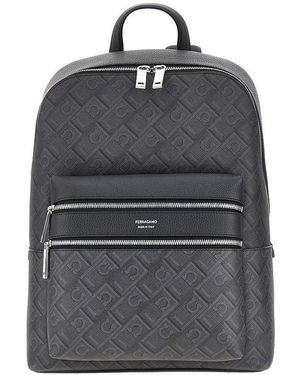 Ferragamo Monogram' Coated Canvas Backpack - Gray