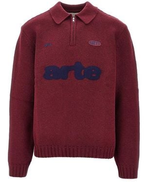 Arte' Wool-Blend Sweater With Polo Collar - Red