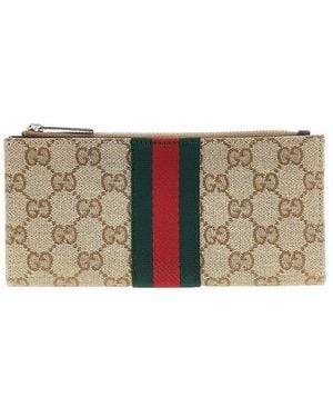 Gucci Gg Supreme Wallet With Web Ribbon - Natural