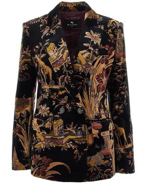 Etro Paisley Velvet Double-Breasted Jacket - Black
