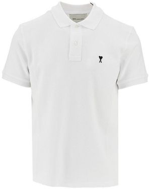 Ami Paris De Coeur Embroidery Piquet Polo Shirt - White