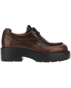 Miu Miu Fumé Leather Laced Shoes - Brown