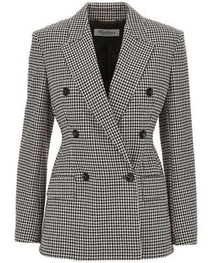 Max Mara Houndstooth Double-Breasted Jacket - Grey