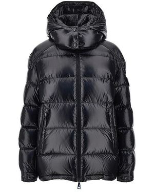 Moncler Padded Nylon Downjacket With Logo Patch - Black