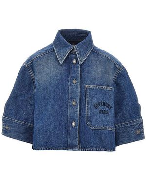 Givenchy Cropped Denim Cocoon Shirt - Blue