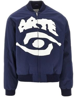 Arte' Eye Bomber Jacket With Logo Embroidery - Blue