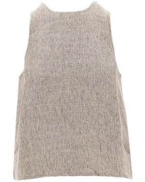 Emporio Armani Linen Top With Faux Leather Detail - Grey