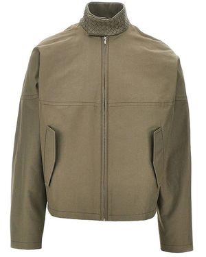 Bottega Veneta Harrington Jacket With Leather Collar - Green