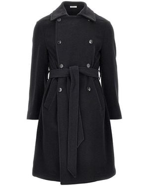 BRERAS Milano Wool Cloth Coat With Belt - Black