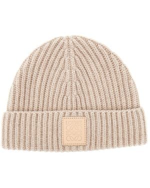 Loewe Ribbed Cashmere Beanie Hat - Natural