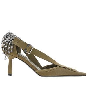 Prada Cotton Canvas Court Shoes With Crystals - Green