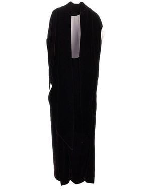 Alberta Ferretti Long Velvet Dress With Cape Detail - Black