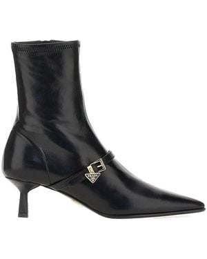 Prada Stretch Nappa Leather Ankle Boots - Black