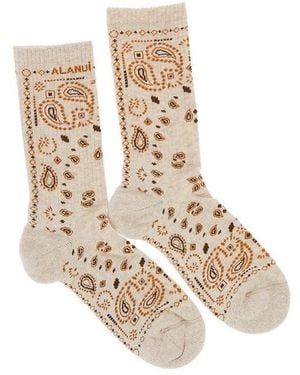 Alanui Cotton-Blend Socks With Bandana Motif - Natural