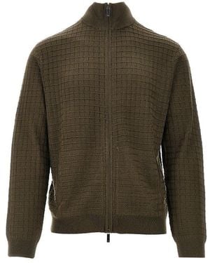 Emporio Armani Check Effect Wool-Blend Cardigan - Green