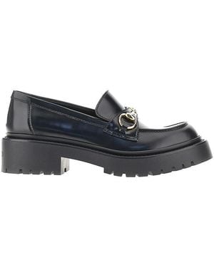 Gucci Lug Sole Leather Loafers With Horsebit - Blue