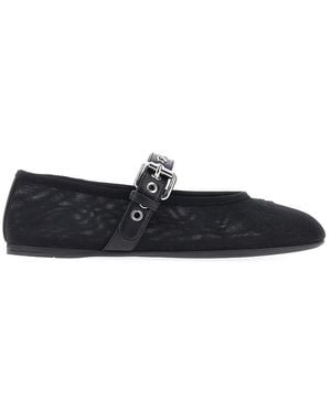 Miu Miu Mesh Ballet Flats With Buckled Strap - Black