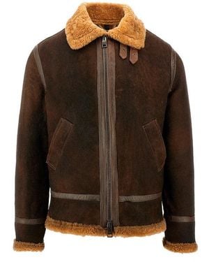 Dacute Waxed Shearling Aviator Jacket - Brown