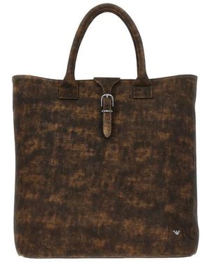 Emporio Armani Asv Dappled-Effect Leather Shopping Bag - Brown