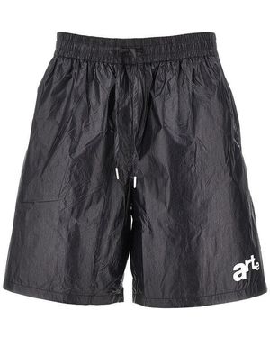 Arte' Nylon Shorts With Logo Print - Grey